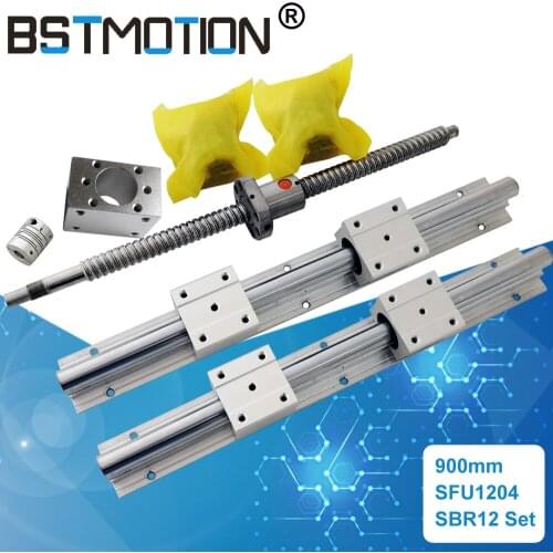 Sbr12 linear rail + SFU1204 ball screw set 900mm + BKBF10 end support bearing + 1204 housing +coupling for cnc parts