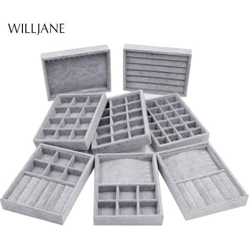 Ring Jewelry Display Tray Bracelet Chains Organizer Gray Soft Velvet Drawer Storage Case Pins Earrings Storing for Drawer Space