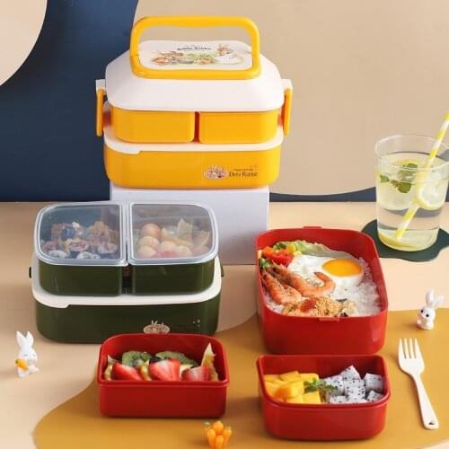 Cartoon Double-layer for Student Office Worker Large-capacity Portable Microwave Heating Container Food Microwave Oven Lunch Box