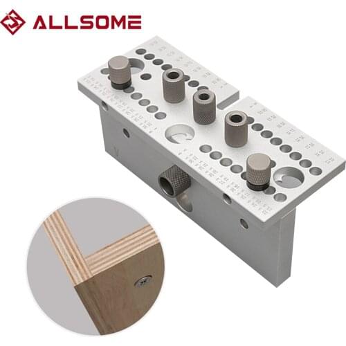 ALLSOME 3 In1 Dowelling Jig Kit 7/8/10/15mm Wood Adjustable Drilling Guide Tenon Puncher Locator DIY Woodworking Tool