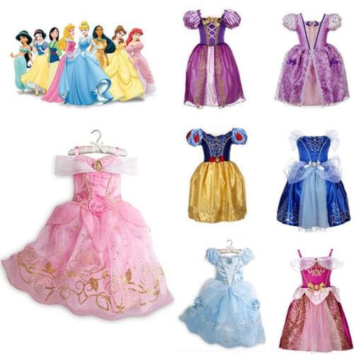 Halloween Girls Fairytale Princess Dress Up Belle Cinderella Aurora Rapunzel Snow White Costume Gift