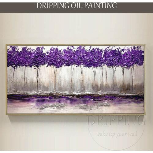 Wall Art Painting Hand-painted Abstract Purple Landscape Oil Painting on Canvas Handmade Modern Purple Flowers Tree Oil Painting