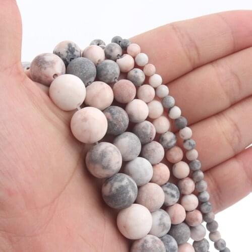 Natural Matte Pink Gray Zebra Jsspers Round Beads Dull Polish Loose Spacer Beads for Jewelry Making DIY Bracelet Necklace 15