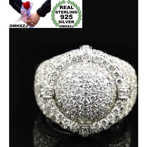 OMHXZJ Wholesale European Fashion Woman Man Party Wedding Gift White Luxury Full AAA Zircon 925 Sterling Silver Ring RR95