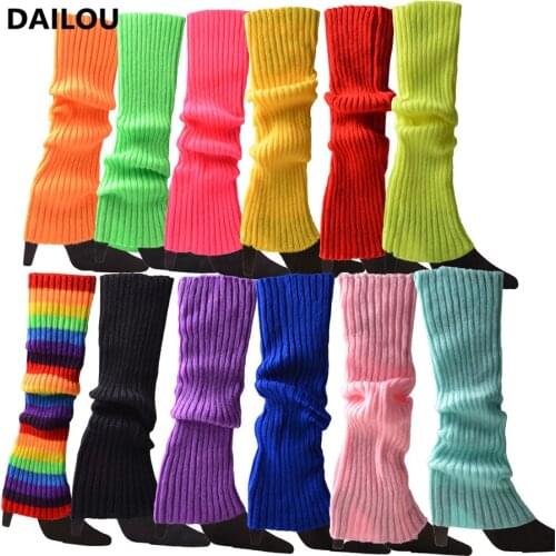 Autumn Winter Foot Warmer Fluorescent Color Wool Knit Socks Halloween Dress Up Accessories Party Thick Leggings For Women