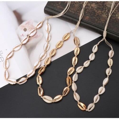 Bohemia Gold Color Shells Necklace For Women Summer White Conch Shells Choker Collar Fashion Jewelry A559