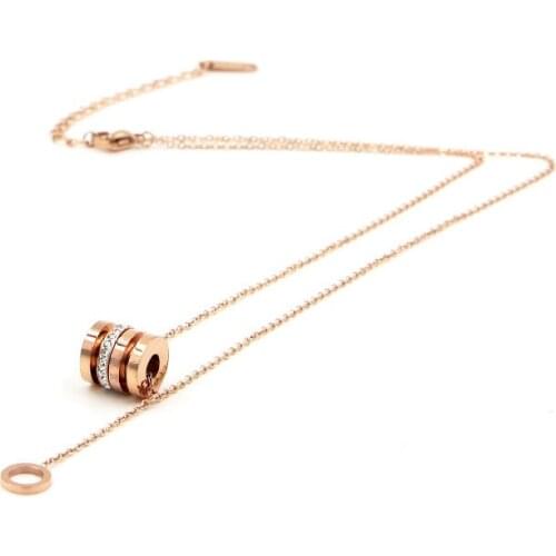 New Arrival Movable Zircon And Roman Numeral Circle Pendant Necklace Hang Small Circle Titanium Steel Necklace Gift For Woman