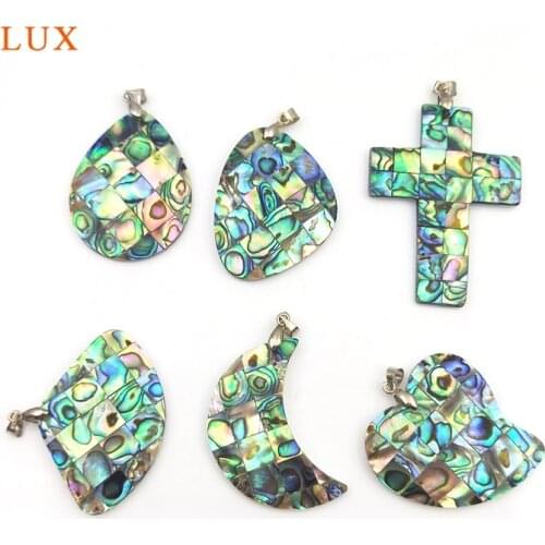 Multi Shape Natural Rainbow Abalone Shell Pendants Cross Sea Shell Pendant Jewelry The Gift For Women Hollow Shell Necklace