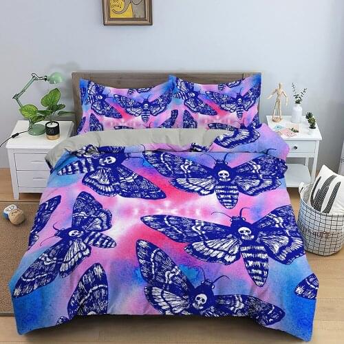 Skull Bedding 3D Skull Moth Comforter Cover Luxury Flowers/Butterfly Duvet Cover Pillowcase King Queen Size Quilt Cover