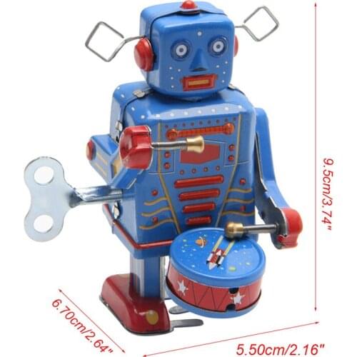 Retro Clockwork Wind Up Metal Walking Robot Toy Vintage Collectible Kids Gift Y4UD