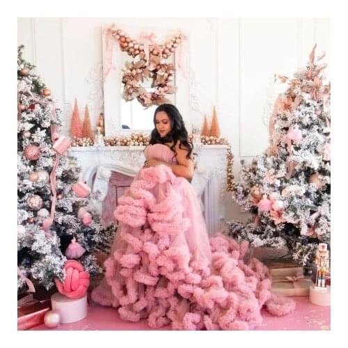 Luxury Tulle Maternity Gowns With Crystals Waist Strapless Pleated Flares Ball Gown With Train Women Photo Shoot Dresses