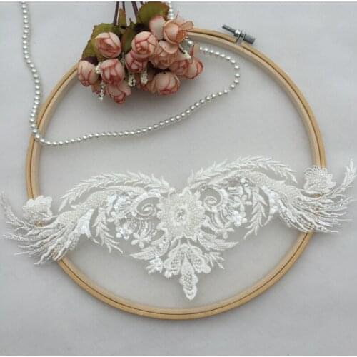 Luxury Bead Applique Medallions Piece Lace Embroidery Applique Lace DIY Wedding Dress Or Veil Lace