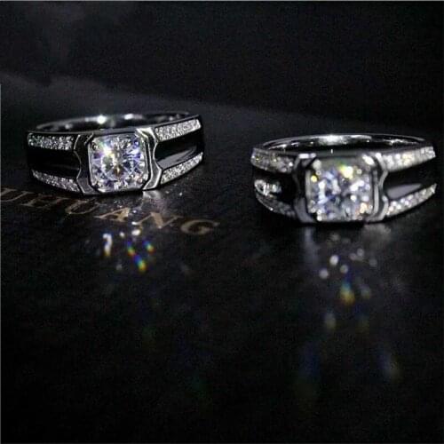 Luxury Solid Silver Rings for Men Original 1.2ct Sona Diamond Engagement Wedding Ring Set Fashion Jewelry boy gift size 7-13