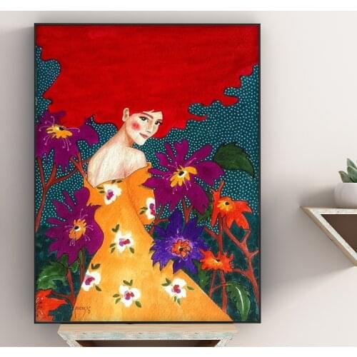 Nordic Posters and Prints Flower Modern Girl Portrait Wall Art Canvas Painting Pictures Scandinavian Home Decor for Living Room