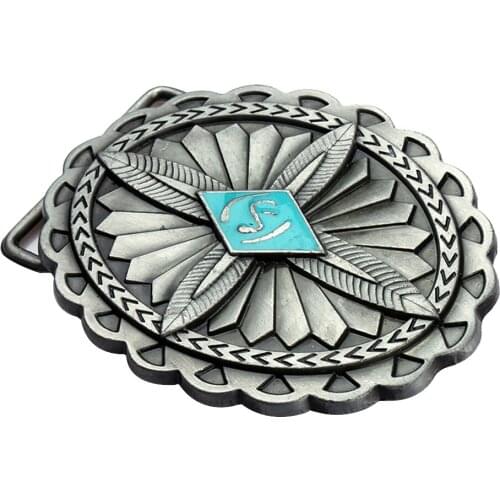 Antique Engraved Indian Lignt Blue Diamond Belt Buckle Cowboy Style