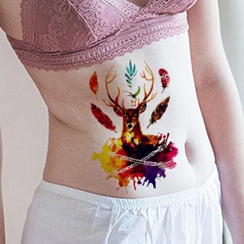 FANRUI Elk Flash Leaves Deer Waterproof Temporary Tattoo Sticker Body Art Arm Watercolor Elk Tattoos Flame Fake Tatoo DIY