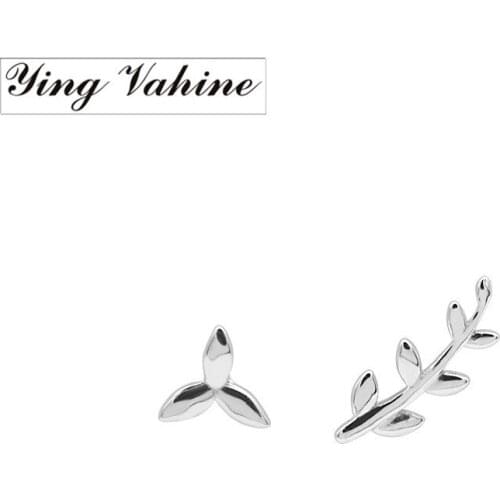 Ying Vahine 100% 925 Sterling Silver Asymmetrical Leaves Small Stud Earrings for Women