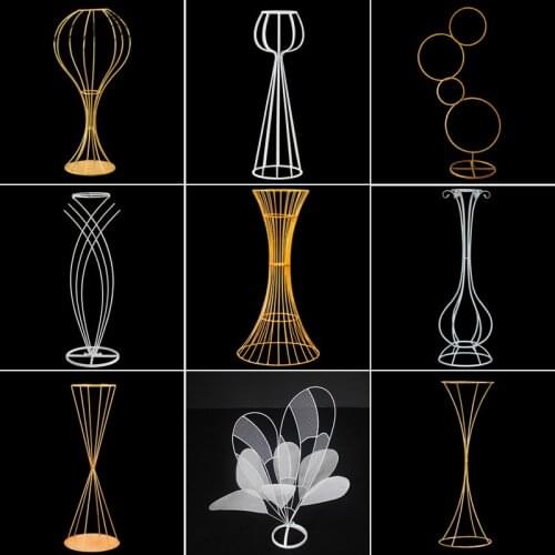 Iron flower stand vase wedding props wrought artificial flower table centerpieces road guide flower ball vase gold white 4pcs