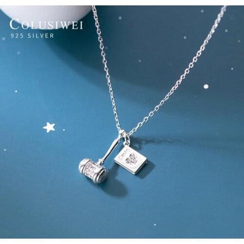 Colusiwei Brands 100% 925 Sterling Silver Clear CZ Mini Hammer Lover Book Pendant for Women Link Chain Necklace Fine Jewelry