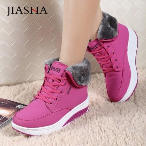 Plaform boot women winter ankle boots 2021 lace-up warm fur & plush solid wedges shoes woman fashion snow boots women shoes
