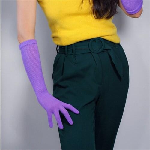 Women Long Wool Gloves 40cm Knitting Five Fngers High Elasticity Wool Lavender Purple Ex-Factory Price Z40-3