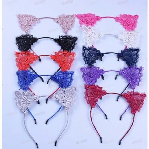 Women Hair Elastic Headbands Lace Ears Wedding Photography Cat Hair Hoop Party Favors Halloween Christmas