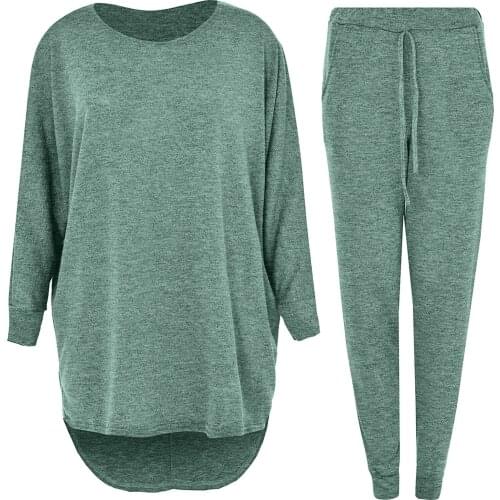 40#Women Solid Blouse Pocket Pant Suit Casual Shirt Round Neck Drawstring Vintage Pocket Loose Plus Size Elegant Womens Sets