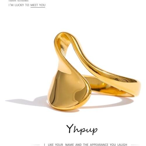Yhpup 316L Stainless Steel Irregular Ring Statement Metal Golden Finger Geometric Ring Minimalist Jewelry Bijoux Femme New