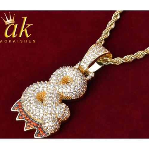 Red Drip Single Symbol Pendants Necklaces for Women Charming AAAAA Cubic Zircon Hip Hop Jewelry