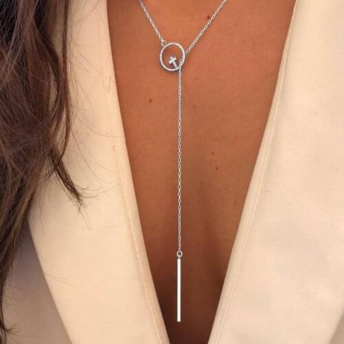 Silver Color Crystal Cross Pendant Necklace Women Long Tassel Chain Statement Choker 2020 Collares Necklace Wedding Jewelry