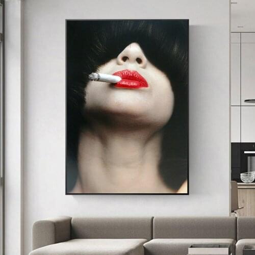 Woman Smoking Hair Covering Eyes Painting Canvas Cuadros Posters and Prints Scandinavian Wall Picture for Living Room Home Decor