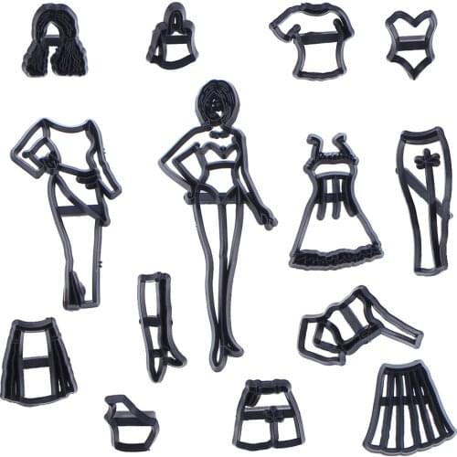 14Pcs/set Womens Clothing Cookie Cutter Molds Model Skirt Top Pants Fondant Die Biscuit Sugarcraft Moulds Cake Decorating Tools