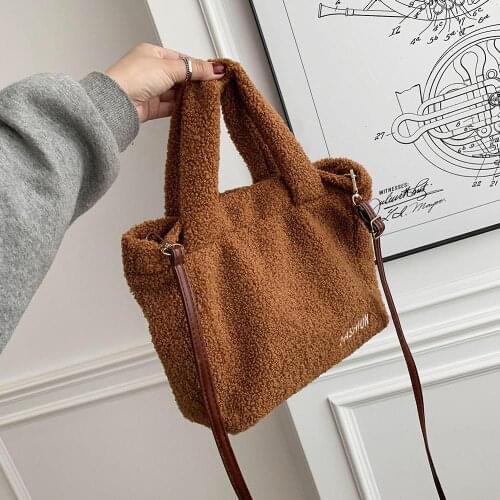 2021 Fashion Women Soft Plush Crossbody Solid Color Large Capacity Tote Bag Female Fluffy Hand Bags Warm Fur Messenger Bags