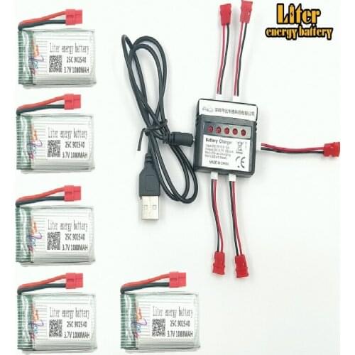 3.7V 1000mAh 902540 25c LiPo Battery for SYMA X5hw x5hc RC Drone Quadcopter + AC 5in1 Charger Spare Parts Set