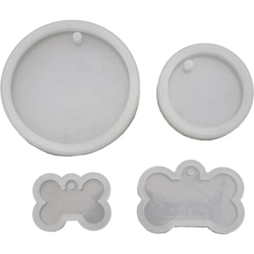 4 Pcs Dog Bone Shaped Silicone Mold Round Keychain Epoxy Resin Mould Dog Tag Pendant Casting Mold DIY Crafts Jewelry Making Tool