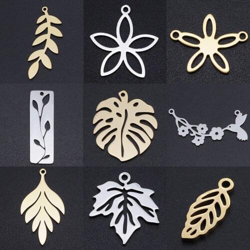 5pcs/lot Flower Leaf DIY Charms Wholesale 100% Stainless Steel Natural Bird Connectors Charm Turtle leaves Jewelry Pendant