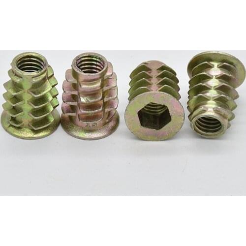 50Pcs M4 M5 M6 M8 Zinc Alloy Thread For Wood Insert Nut Flanged Hex Drive Head Furniture Nuts