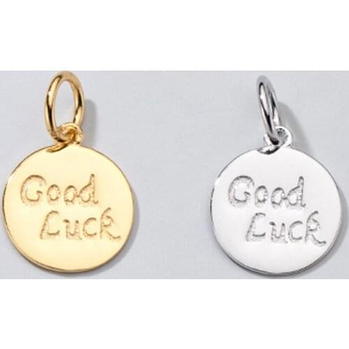 925 Sterling Silver Good Luck Letter Blessing Round Charms 9mm Entire S925 Silver Fine Pendants DIY Jewelry Making Gift Unisex