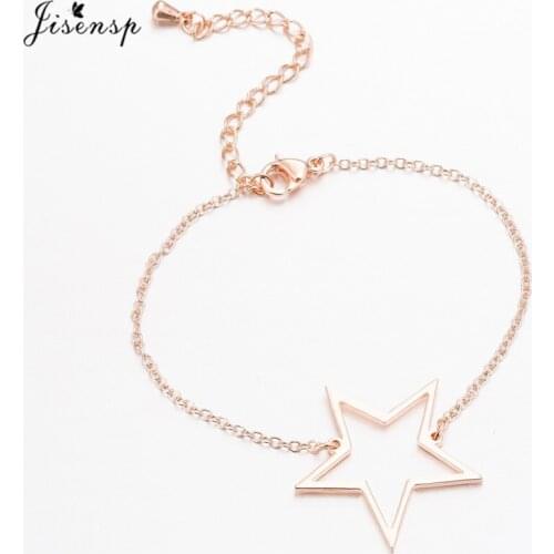 Jisensp Simple Hollow out Star Charm Bracelets for Women Wedding Jewelry Cuff Link Chain Bracelet Bangle Engagement Gift