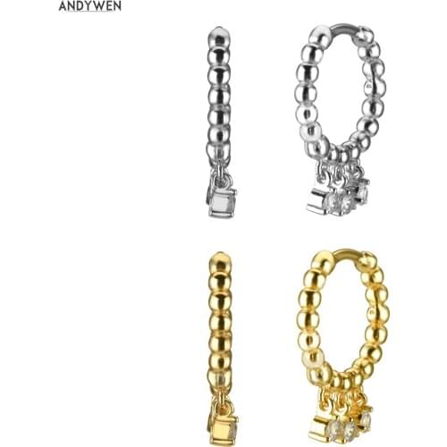 ANDYWEN 925 Sterling Silver 9.5mm Pendiente Hoops Crystal Beads Circle Rock Punk Round Women Luxury Jewelry 2020 European Silver