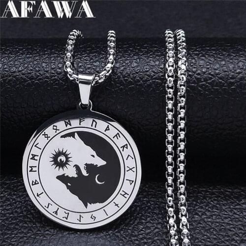 Divining Letter Yin Yang Gossip Wolf Stainless Steel Necklaces Women/Men Necklaces Jewelry chaine acier inoxydable XH284S03
