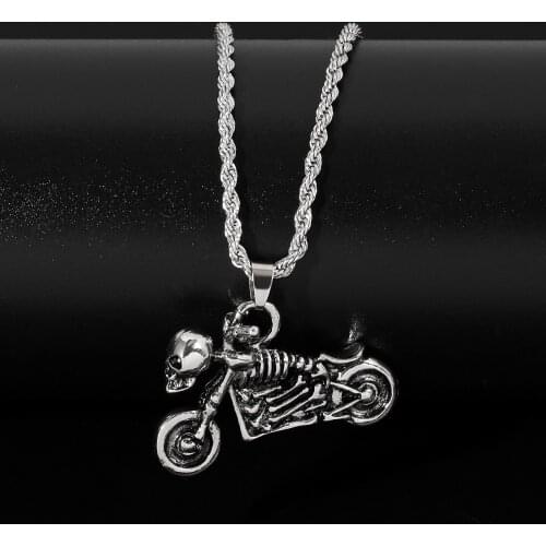 Ghost Rider Necklace Motorcycle Motorbike Autobike Skeleton Skull Rib Pendant Vintage Punk Gothic Fashion New Jewelry