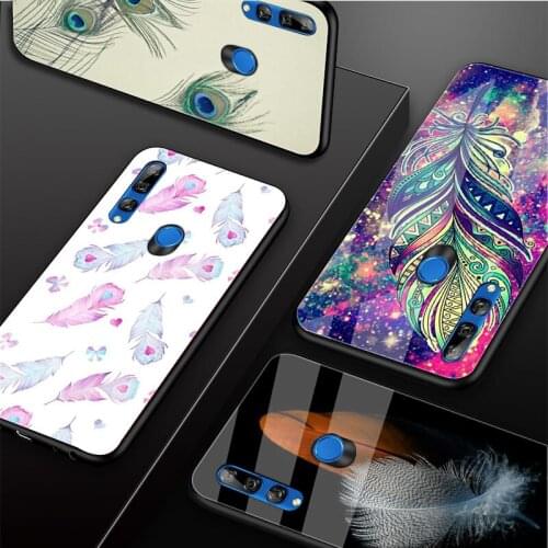 Capa Feather Tempered Glass Phone Case For Huawei honor 8X 9 10i 20i 20Lite 20Pro 30 Pro Cover Shell