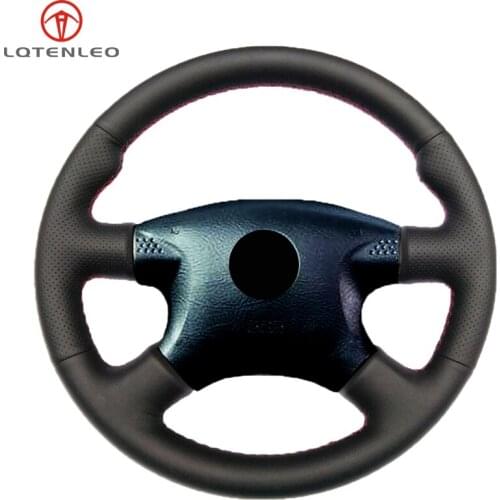 LQTENLEO Black Genuine Leather Steering Wheel Cover For Nissan Almera 2000-2003 X-Trail (T30) 2001-2003 Terrano 2 2001-2002