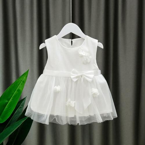Flower Bowknot Baby Girls Dresses Summer Casual Toddler Girl Princess Birthday Costumes Newborn Party Dress Solid Kids Clothing