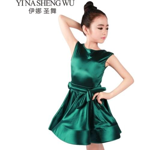 New Latin Dance Clothes Sleeveless Shiny Satin Children Latin Dance Dress Professional Latin Salsa Rumba Cha Cha Dance Costumes