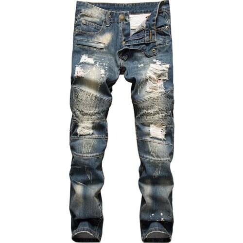 Gersri Men Jeans Hot Straight Retro Hole Riders Skinny Jeans Men Personality Trousers Design Cool Jean For Male Brand Pants