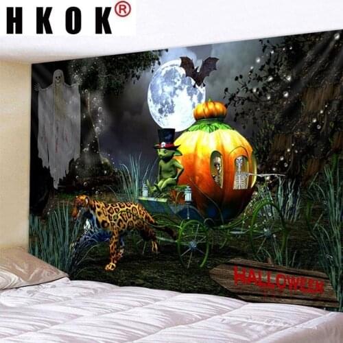 HKOK Halloween Pumpkin Tapestry Hanging Covering Rugs Background Cloth Beach Mat Blanket Art Bedroom Living Room Home Decor
