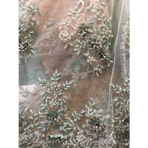 Graceful JRB-6625 cord lace 3d flower French tulle embroidery lace fabric African net lace with beads textile for dress