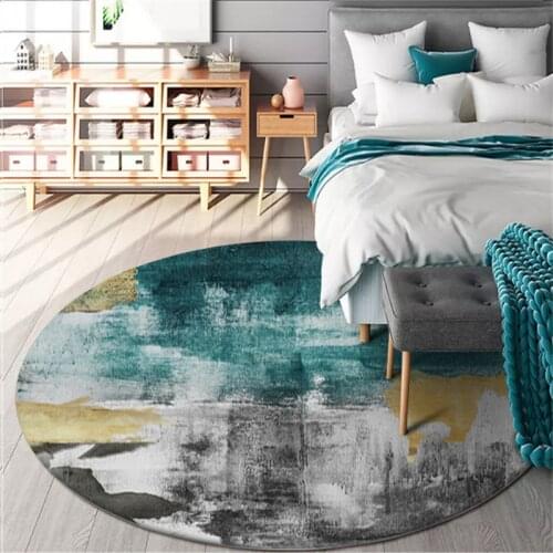 Yellow Gray Green Abstract Carpet Round Color Painting Bedside Mat Coffee Table Carpet Nordic Modern Floor Mat